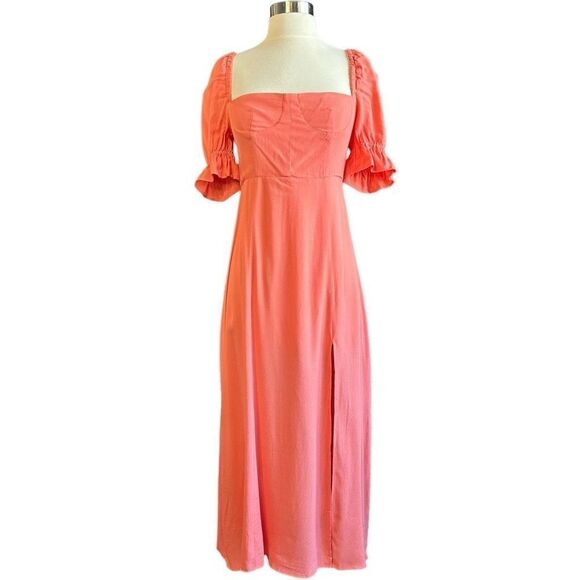 NWOT WEWOREWHAT Puff Sleeve Maxi Dress Coral - Picture 4 of 11